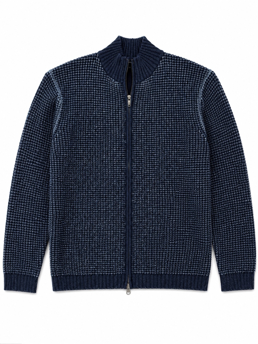 Autumn Cashmere XL Waffle Knit Full Zip Cashmere Blend Sweater Jacket Navy Bl